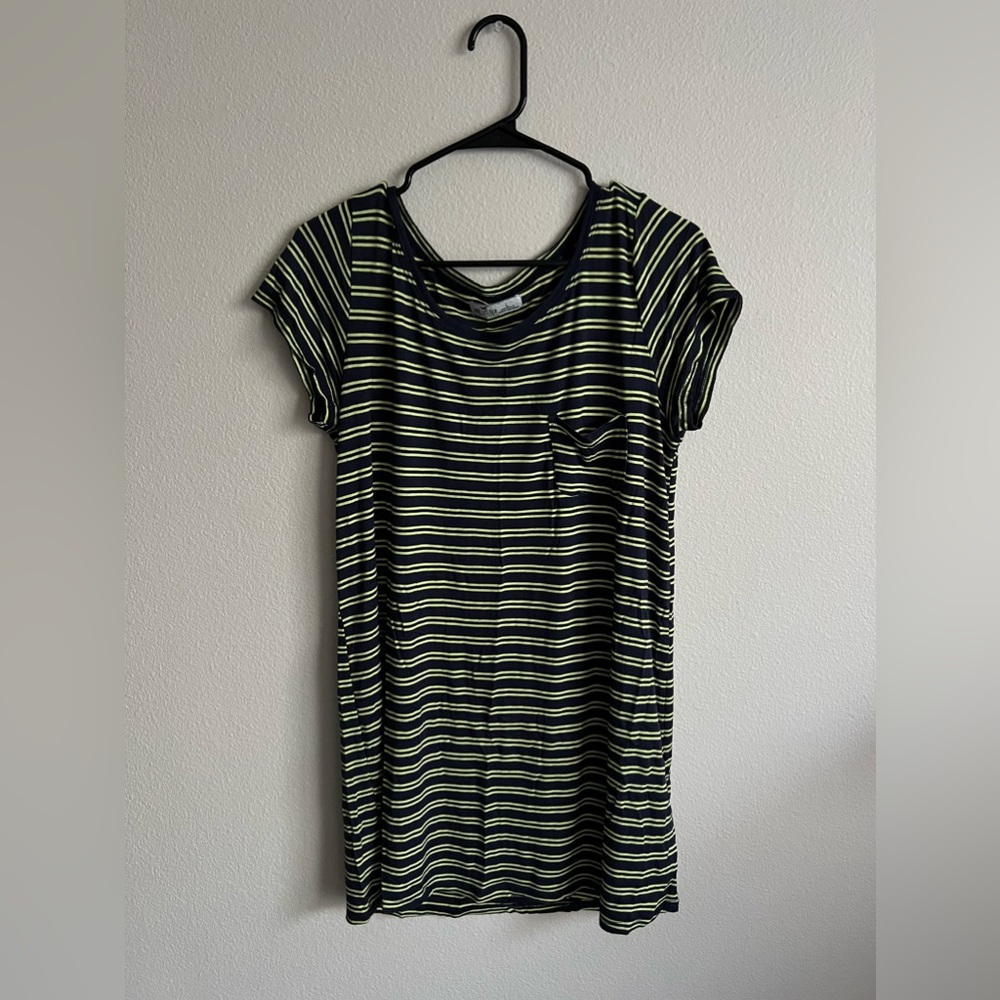 Hollister navy blue and green striped t-shirt dress with pocket